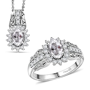 D'Joy White Topaz and White Zircon 2.30 ctw Ring (Size 9.0), and Pendant Necklace 20 Inches in Rhodium Over Sterling Silver