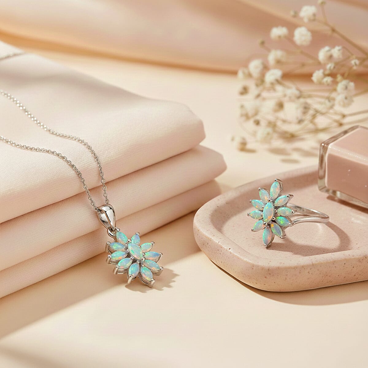 D'Joy Ethiopian Welo Opal 1.40 ctw Ring (Size 5.0), and Pendant Necklace 20 Inches in Rhodium Over Sterling Silver image number 1