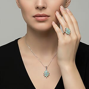 D'Joy Ethiopian Welo Opal 1.40 ctw Ring (Size 8.0), and Pendant Necklace 20 Inches in Rhodium Over Sterling Silver