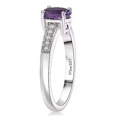 D'Joy African Amethyst and White Zircon 1.90 ctw Ring (Size 8.0), and Pendant Necklace 20 Inches in Rhodium Over Sterling Silver