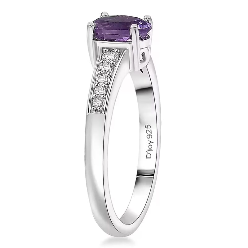 D'Joy African Amethyst and White Zircon 1.90 ctw Ring (Size 8.0), and Pendant Necklace 20 Inches in Rhodium Over Sterling Silver