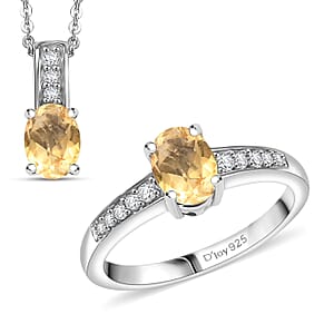 D'Joy Ethiopian Welo Opal and White Zircon 1.40 ctw Ring (Size 8.0), and Pendant Necklace 20 Inches in Rhodium Over Sterling Silver