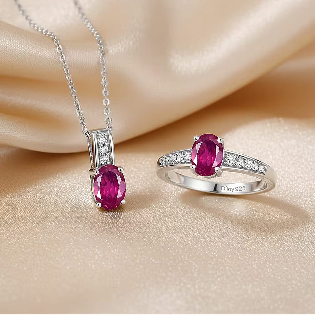 D'Joy Niassa Ruby (FF) 5.0), and White Zircon 3.00 ctw Ring (Size 5.0) and Pendant Necklace 20 Inches in Rhodium Over Sterling Silver (Del. In 10-12 Days) image number 4