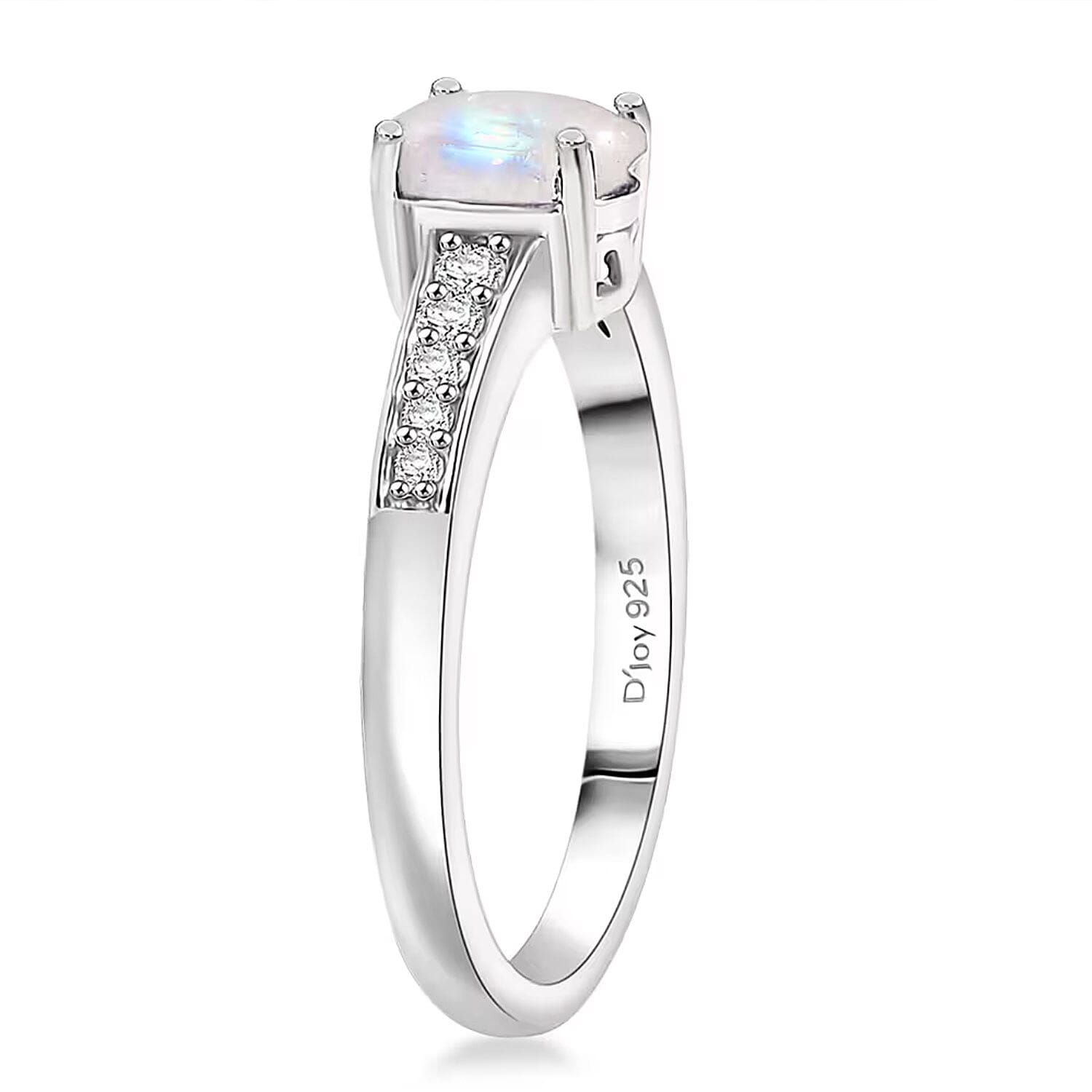 D'Joy Rainbow Moonstone and White Zircon 2.60 ctw Ring (Size 5.0), and Pendant Necklace 20 Inches in Rhodium Over Sterling Silver