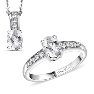 D'Joy White Topaz and White Zircon 2.00 ctw Ring (Size 6.0), and Pendant Necklace 20 Inches in Rhodium Over Sterling Silver