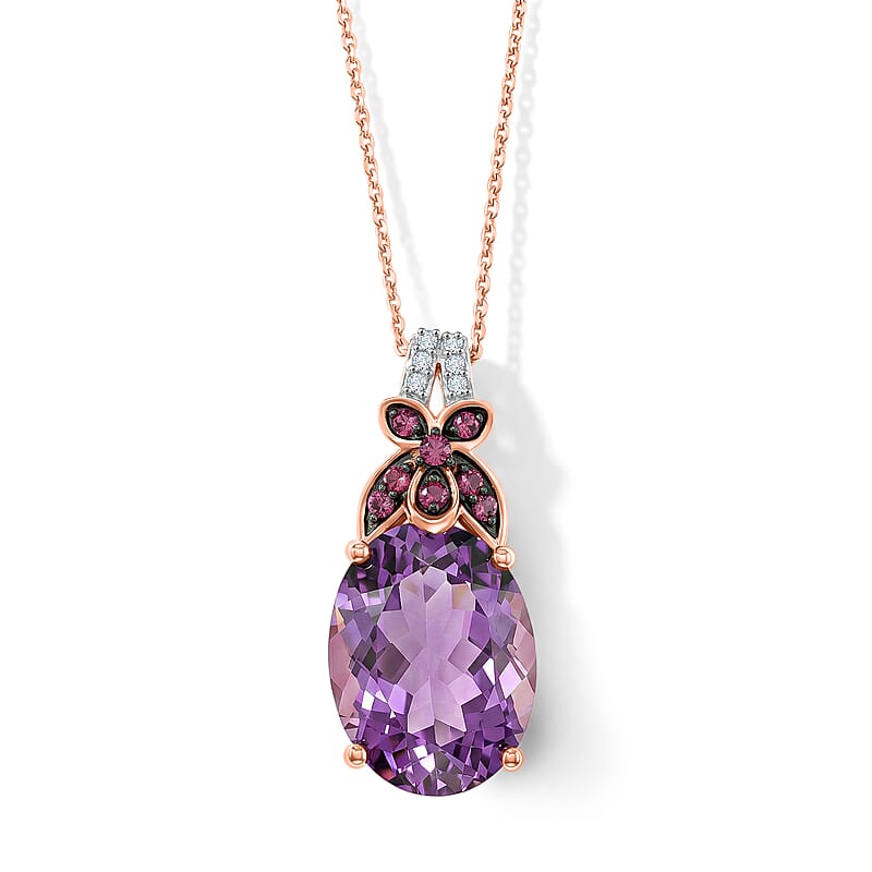 African Amethyst and Multi Gemstone 8.75 ctw Pendant Necklace in 18K Vermeil Rose Gold Over Sterling Silver 20 Inches