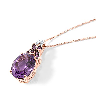 African Amethyst and Multi Gemstone 8.75 ctw Pendant Necklace in 18K Vermeil Rose Gold Over Sterling Silver 20 Inches