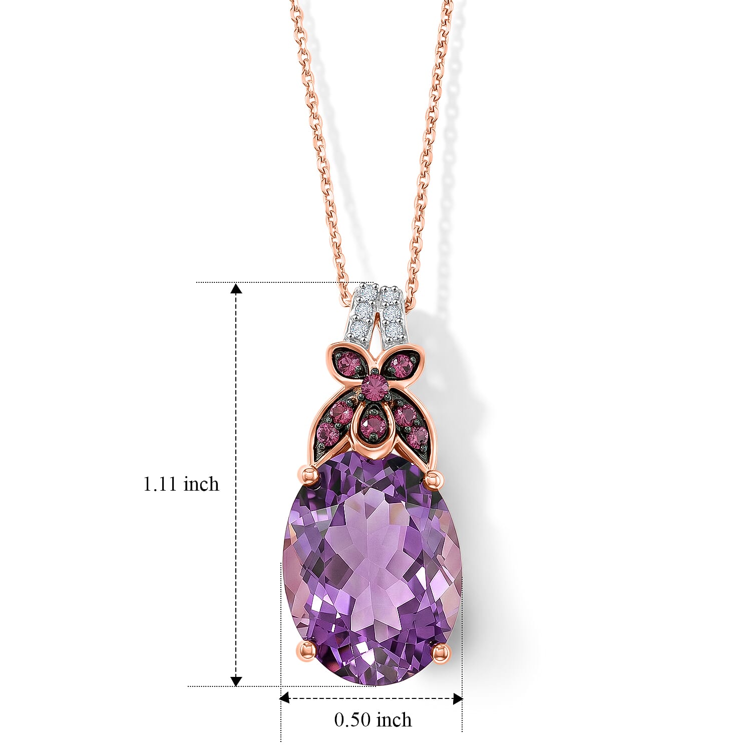 African Amethyst and Multi Gemstone 8.75 ctw Pendant Necklace in 18K Vermeil Rose Gold Over Sterling Silver 20 Inches