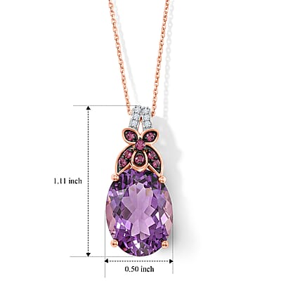 African Amethyst and Multi Gemstone 8.75 ctw Pendant Necklace in 18K Vermeil Rose Gold Over Sterling Silver 20 Inches