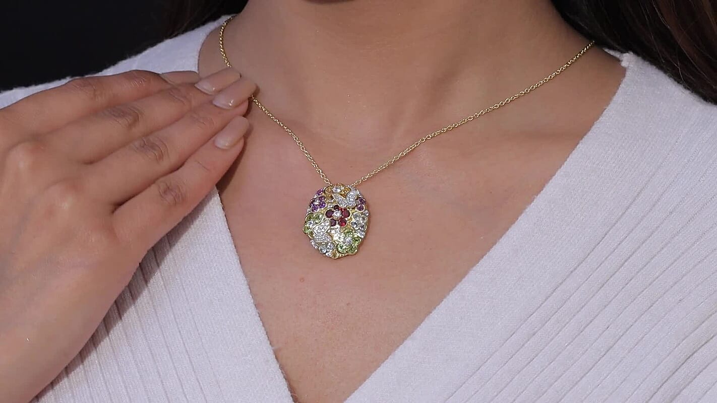 GP Italian Garden Collection Multi Gemstone 5.10 ctw Pendant Necklace in 18K Vermeil Yellow Gold Over Sterling Silver 20 Inches