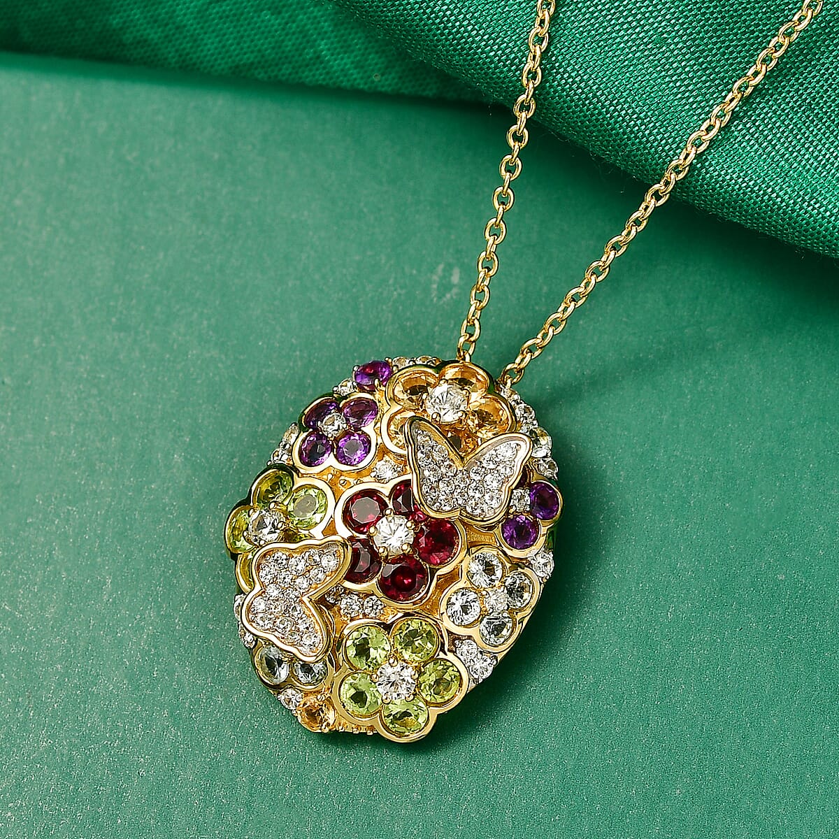 GP Italian Garden Collection Multi Gemstone 5.10 ctw Pendant Necklace in 18K Vermeil Yellow Gold Over Sterling Silver 20 Inches  image number 1
