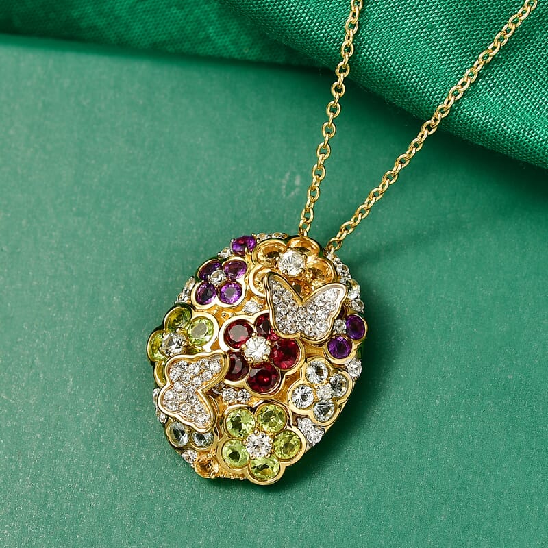 GP Italian Garden Collection Multi Gemstone 5.10 ctw Pendant Necklace in 18K Vermeil Yellow Gold Over Sterling Silver 20 Inches 