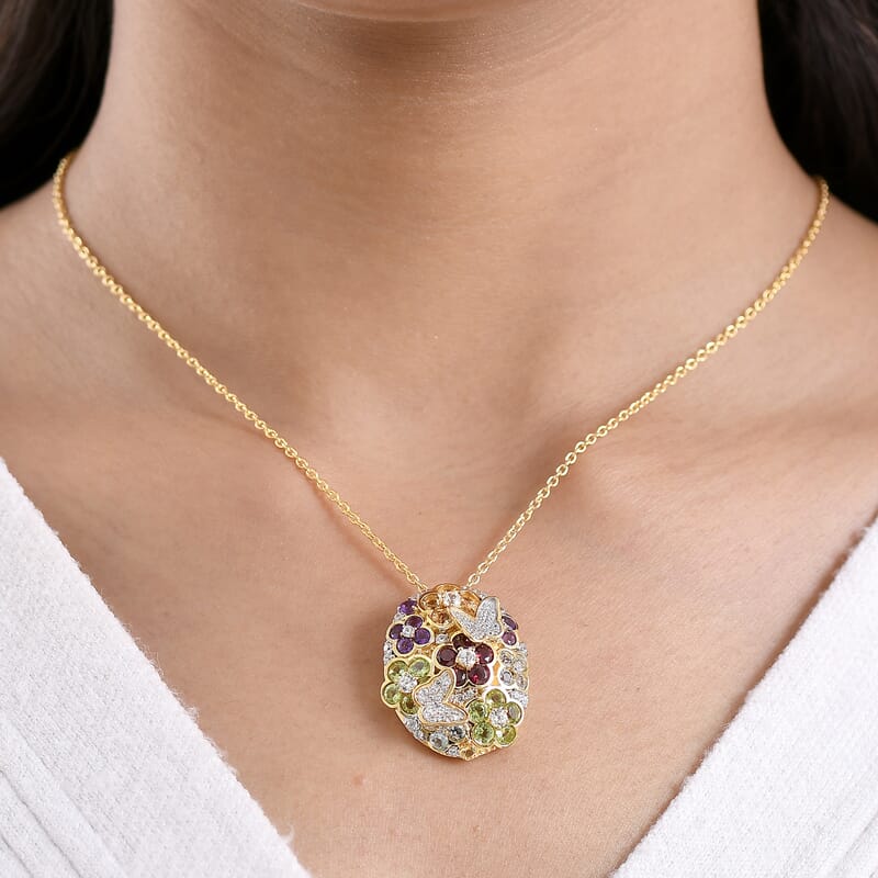 GP Italian Garden Collection Multi Gemstone 5.10 ctw Pendant Necklace in 18K Vermeil Yellow Gold Over Sterling Silver 20 Inches 