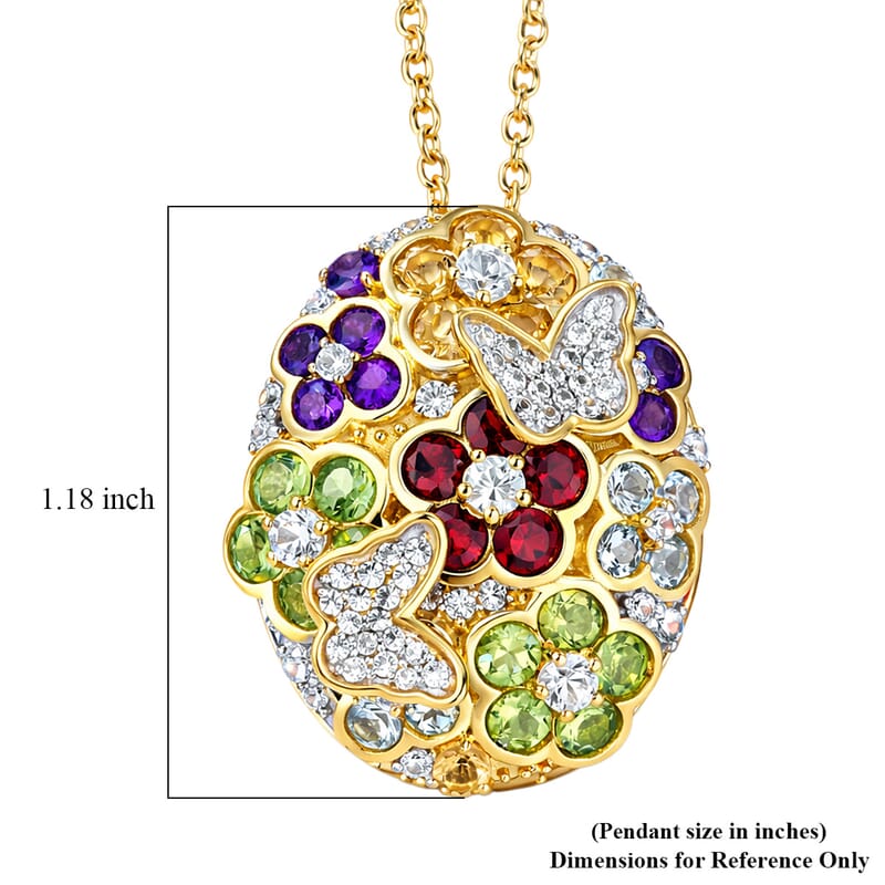 GP Italian Garden Collection Multi Gemstone 5.10 ctw Pendant Necklace in 18K Vermeil Yellow Gold Over Sterling Silver 20 Inches 