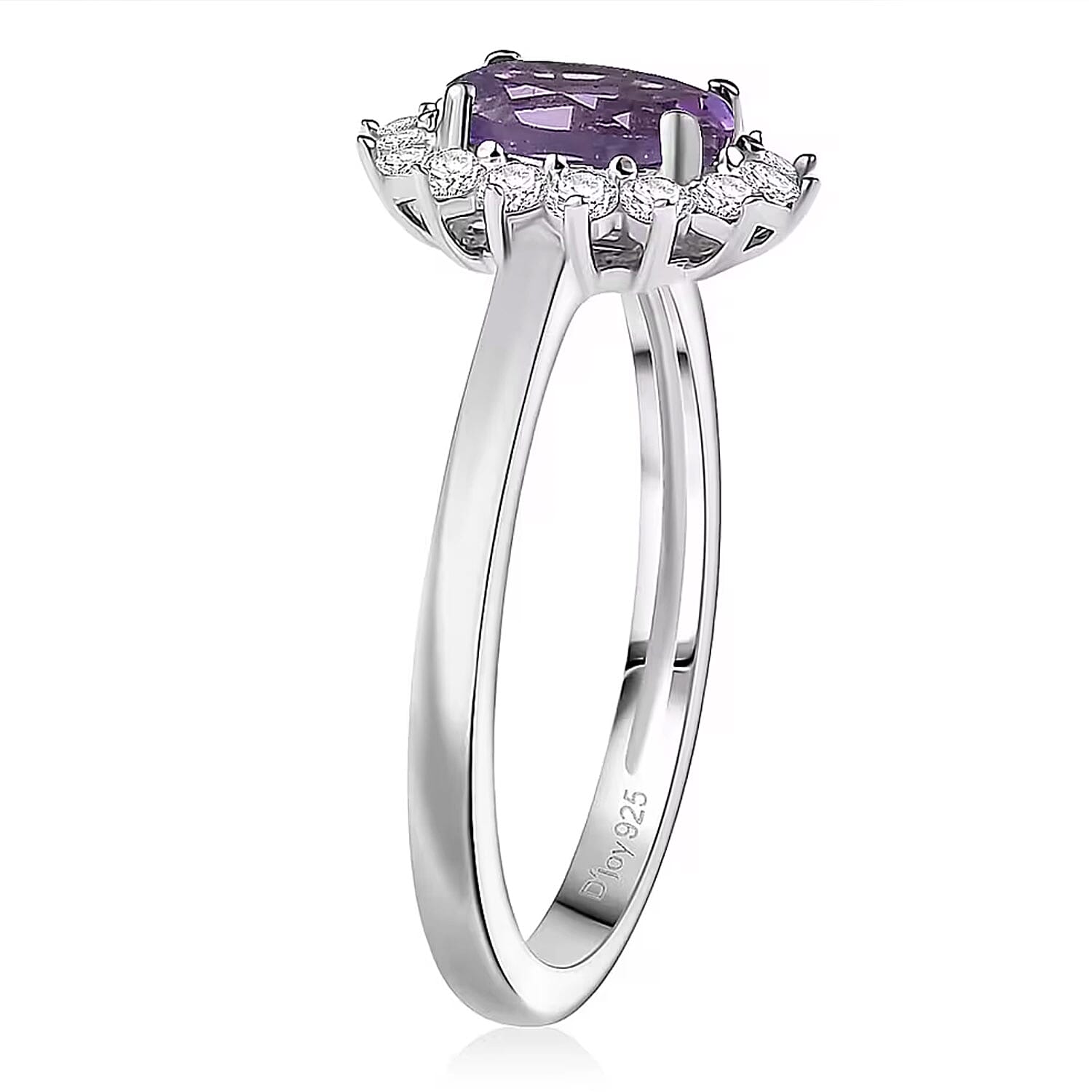 D'Joy African Amethyst and White Zircon 2.25 ctw Ring (Size 5.0) and Pendant Necklace 20 Inches in Rhodium Over Sterling Silver (Del. In 10-12 Days)