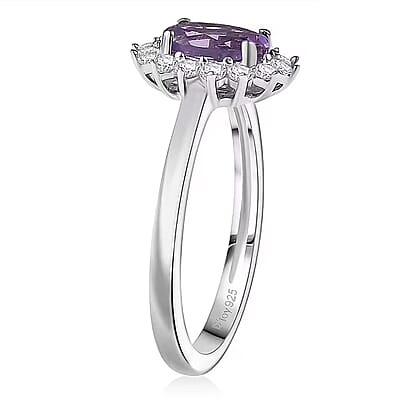 D'Joy African Amethyst and White Zircon 2.25 ctw Ring (Size 5.0) and Pendant Necklace 20 Inches in Rhodium Over Sterling Silver