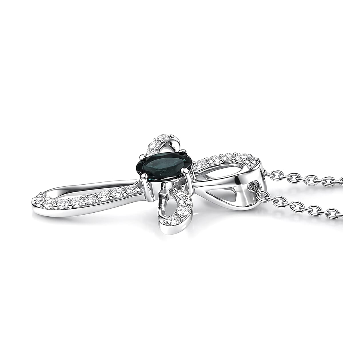 D'Joy Premium Monte Belo Indicolite and Moissanite 0.40 ctw Pendant Necklace in Rhodium Over Sterling Silver 20 Inches image number 3