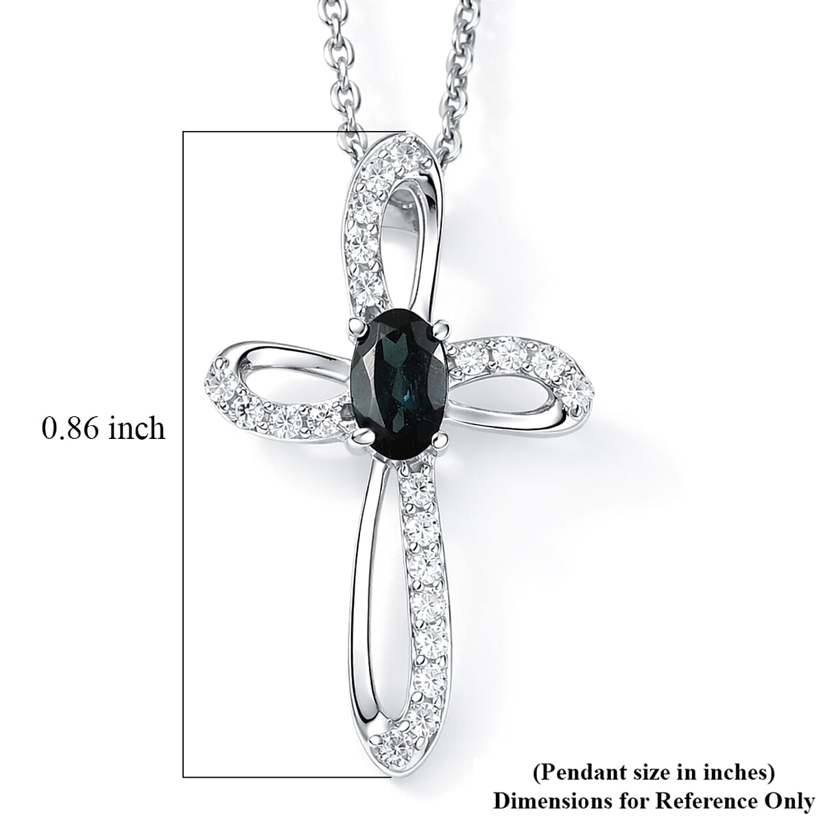 D'Joy Premium Monte Belo Indicolite and Moissanite 0.40 ctw Pendant Necklace in Rhodium Over Sterling Silver 20 Inches image number 5
