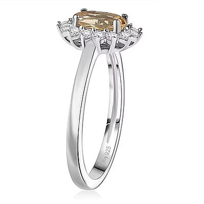 D'Joy Brazilian Citrine and White Zircon 2.30 ctw Ring (Size 5.0) and Pendant Necklace 20 Inches in Rhodium Over Sterling Silver