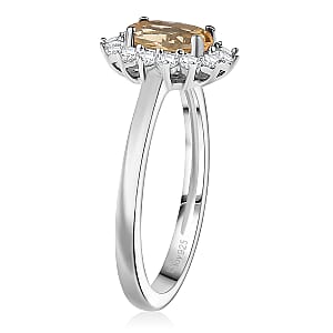 D'Joy Brazilian Citrine and White Zircon 2.30 ctw Ring (Size 8.0) and Pendant Necklace 20 Inches in Rhodium Over Sterling Silver