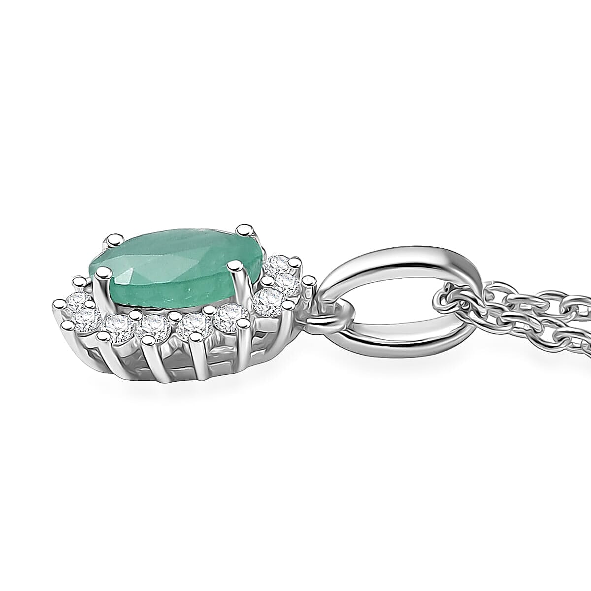 D'Joy Emerald and White Zircon 2.40 ctw Ring (Size 5.0) and Pendant Necklace 20 Inches in Rhodium Over Sterling Silver image number 5