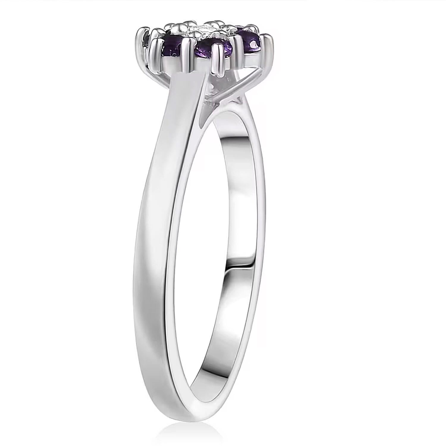 D'Joy African Amethyst, White Zircon Ring (Size 6.0) and Pendant Necklace (20 Inches) in Rhodium Over Sterling Silver 0.70 ctw