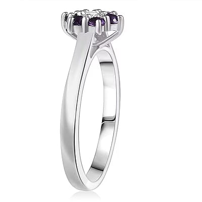 D'Joy African Amethyst and White Zircon 0.70 ctw Ring (Size 6.0) and Pendant Necklace 20 Inches in Rhodium Over Sterling Silver