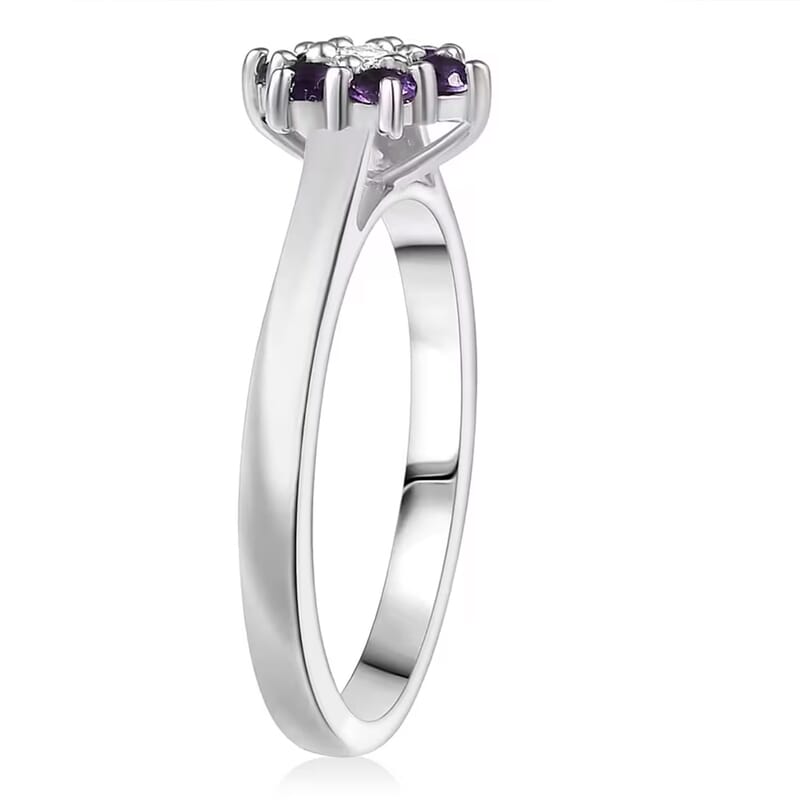D'Joy African Amethyst and White Zircon 0.70 ctw Ring (Size 6.0) and Pendant Necklace 20 Inches in Rhodium Over Sterling Silver