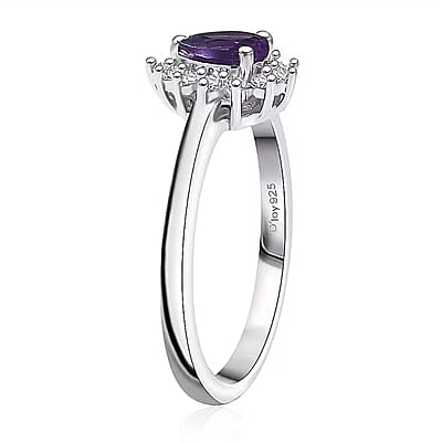 D'Joy African Amethyst 1.30 ctw Ring (Size 5.0) and Pendant Necklace 20 Inches in Rhodium Over Sterling Silver