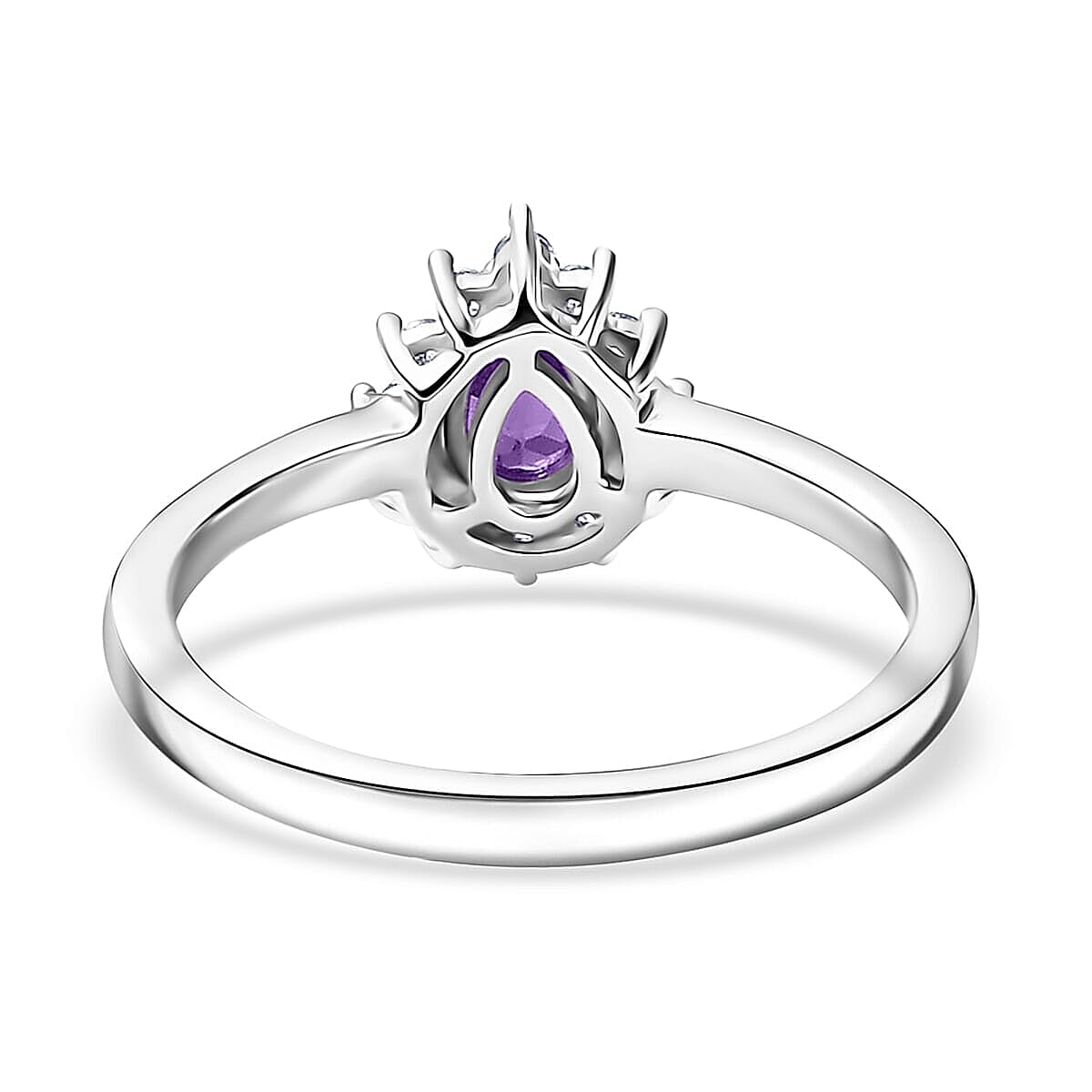 D'Joy African Amethyst Ring (Size 5.0) and Pendant Necklace (20 Inches) in Rhodium Over Sterling Silver 1.30 ctw image number 4