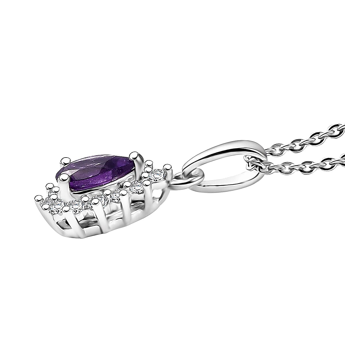 D'Joy African Amethyst Ring (Size 5.0) and Pendant Necklace (20 Inches) in Rhodium Over Sterling Silver 1.30 ctw image number 5