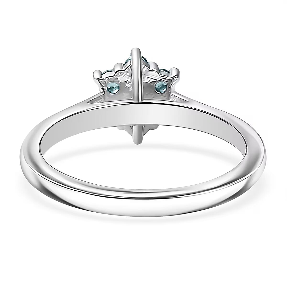 D'Joy Cambodian Blue Zircon and White Zircon 1.20 ctw Ring (Size 8.0) and Pendant Necklace 20 Inches in Rhodium Over Sterling Silver image number 4