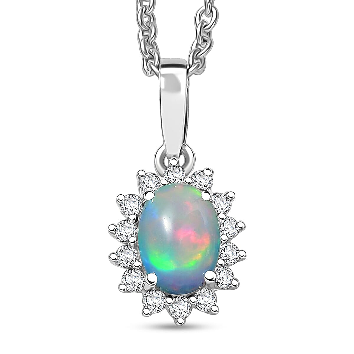 D'Joy Ethiopian Welo Opal and White Zircon 1.80 ctw Ring (Size 8.0) and Pendant Necklace 20 Inches in Rhodium Over Sterling Silver image number 5