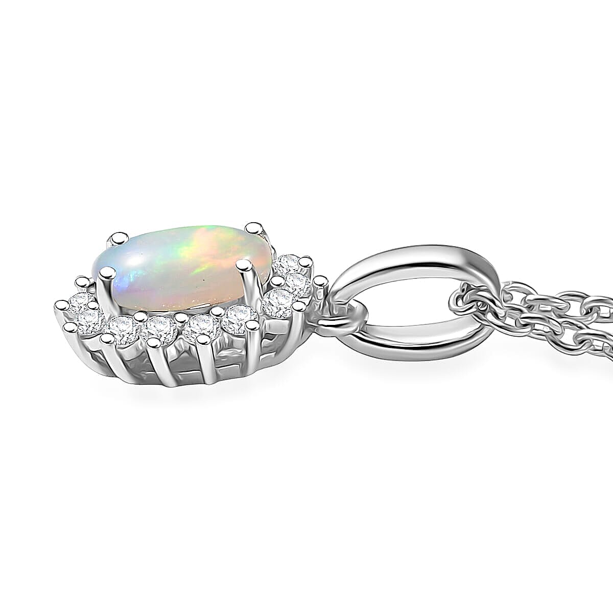 D'Joy Ethiopian Welo Opal and White Zircon 1.80 ctw Ring (Size 9.0) and Pendant Necklace 20 Inches in Rhodium Over Sterling Silver image number 6