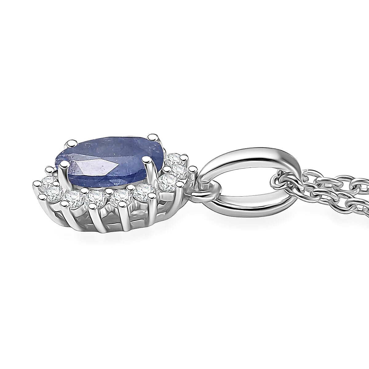 D'Joy Masoala&nbsp;Sapphire&nbsp;(D)&nbsp;and White Zircon 3.40 ctw Ring (Size 8.0) and Pendant Necklace 20 Inches in Rhodium Over Sterling Silver image number 5