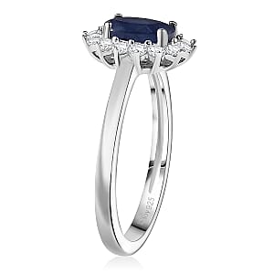 D'Joy Masoala&nbsp;Sapphire&nbsp;(D)&nbsp;and White Zircon 3.40 ctw Ring (Size 9.0) and Pendant Necklace 20 Inches in Rhodium Over Sterling Silver