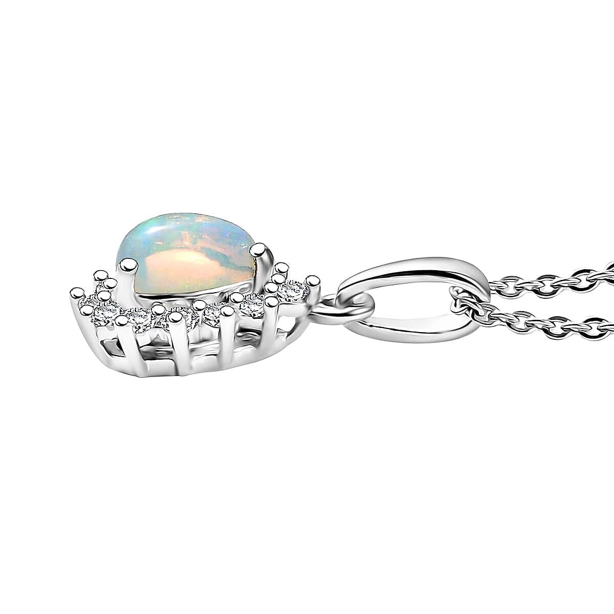 D'Joy Ethiopian Welo Opal, White Zircon 1.10 ctw Ring (Size 8.0) and Pendant Necklace 20 Inches in Rhodium Over Sterling Silver image number 5