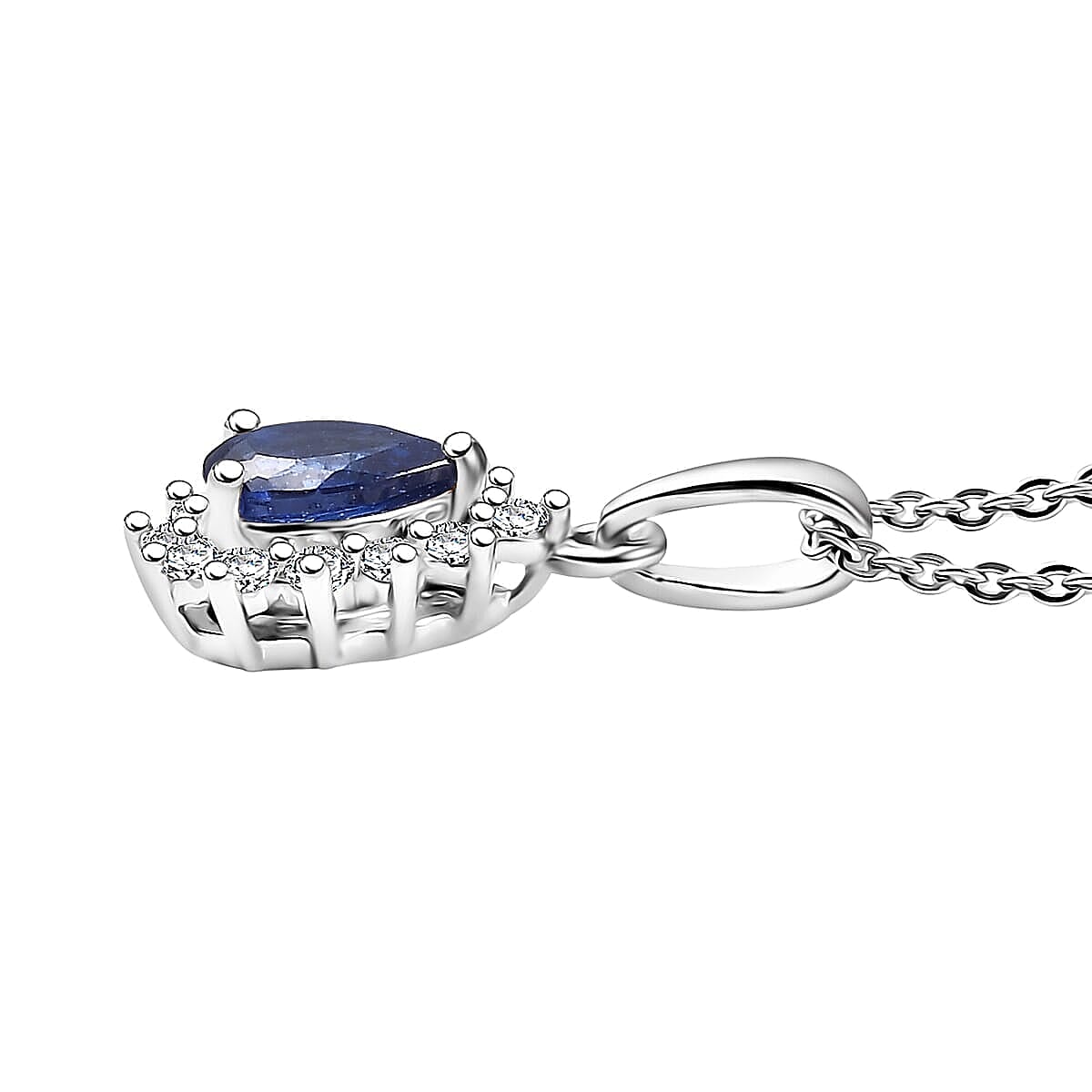 D'Joy Masoala Sapphire (D), White Zircon 1.70 ctw Ring (Size 8.0) and Pendant Necklace 20 Inches in Rhodium Over Sterling Silver image number 5