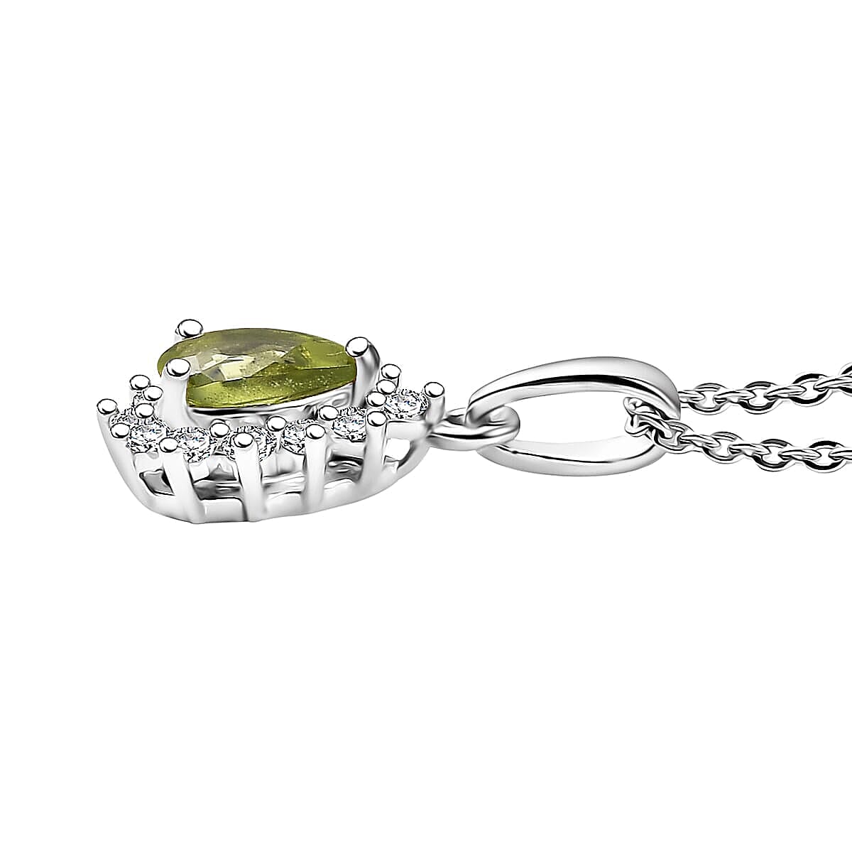 D'Joy Hebei Peridot, White Zircon 1.35 ctw Ring (Size 6.0) and Pendant Necklace 20 Inches in Rhodium Over Sterling Silver image number 5