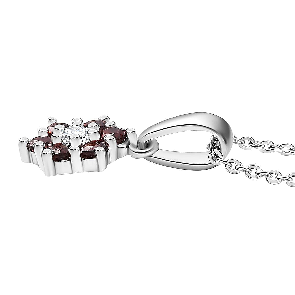D'Joy Mozambique Garnet and White Zircon 0.80 ctw Ring (Size 7.0) and Pendant Necklace 20 Inches in Rhodium Over Sterling Silver image number 5