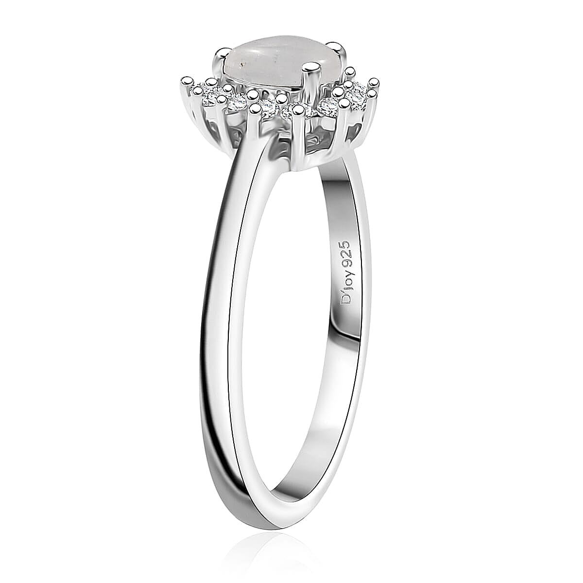 D'Joy Rainbow Moonstone, White Zircon 1.70 ctw Ring (Size 6.0) and Pendant Necklace 20 Inches in Rhodium Over Sterling Silver image number 3