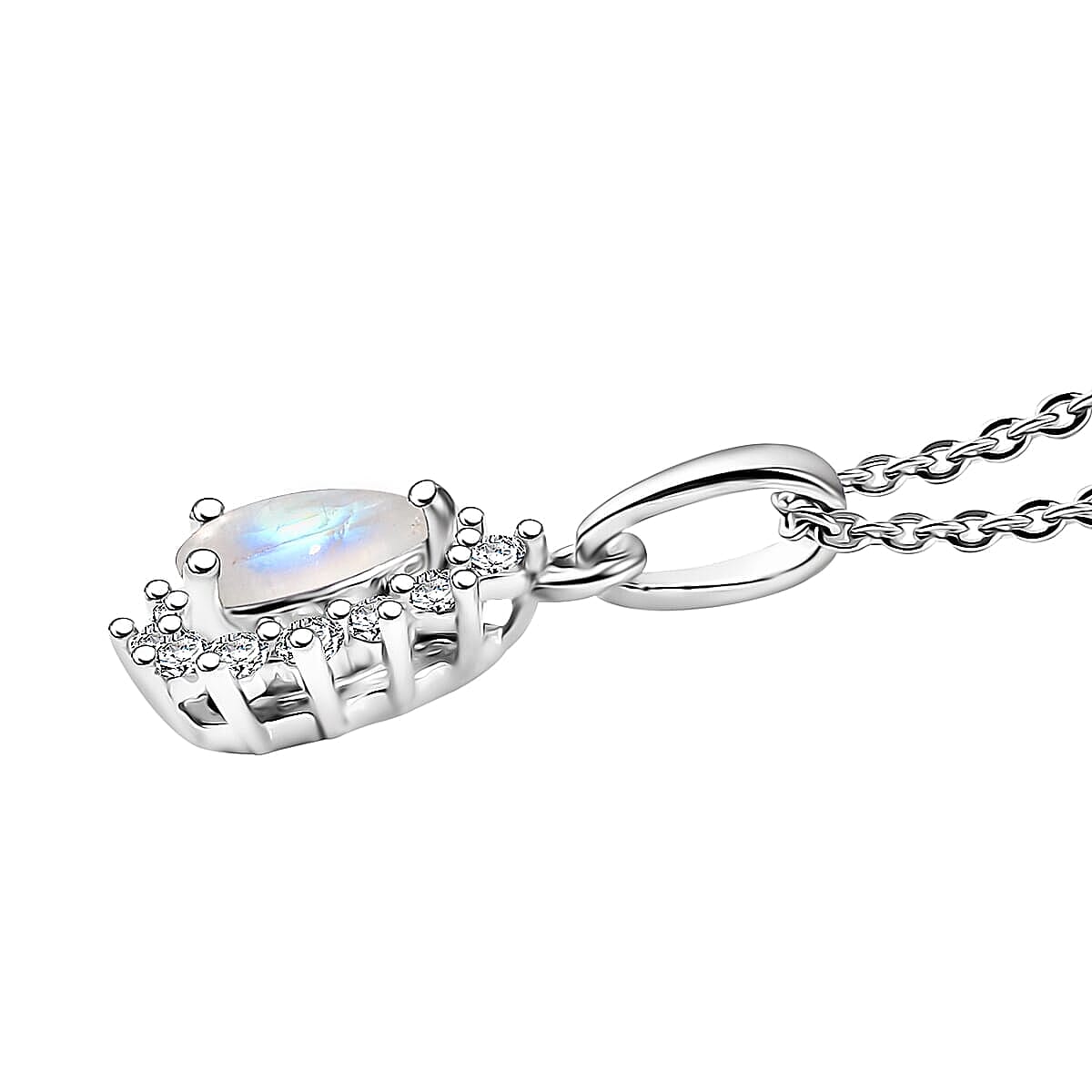 D'Joy Rainbow Moonstone, White Zircon 1.70 ctw Ring (Size 8.0) and Pendant Necklace 20 Inches in Rhodium Over Sterling Silver image number 5