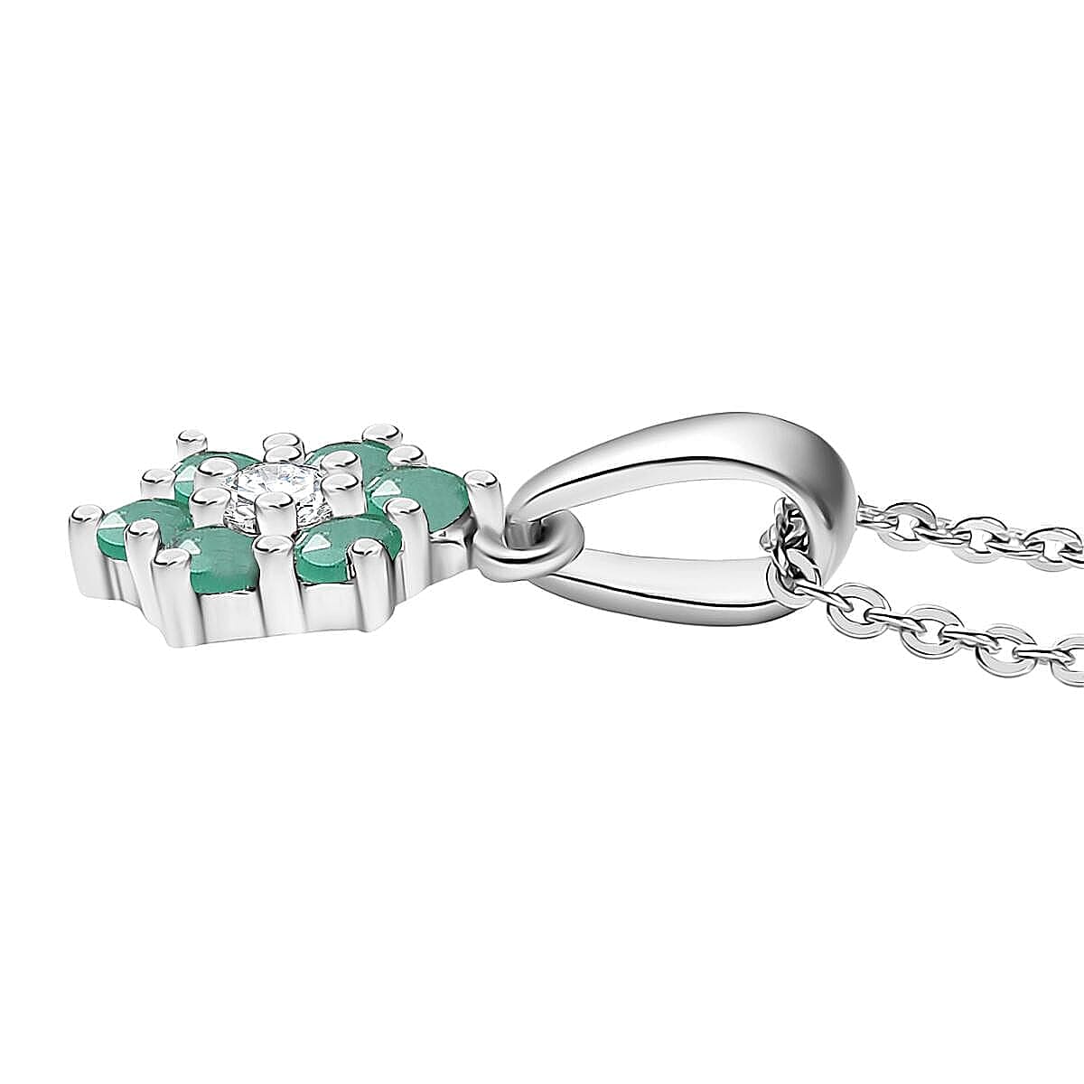 D'Joy Socoto Emerald and White Zircon 0.80 ctw Ring (Size 6.0) and Pendant Necklace 20 Inches in Rhodium Over Sterling Silver image number 5