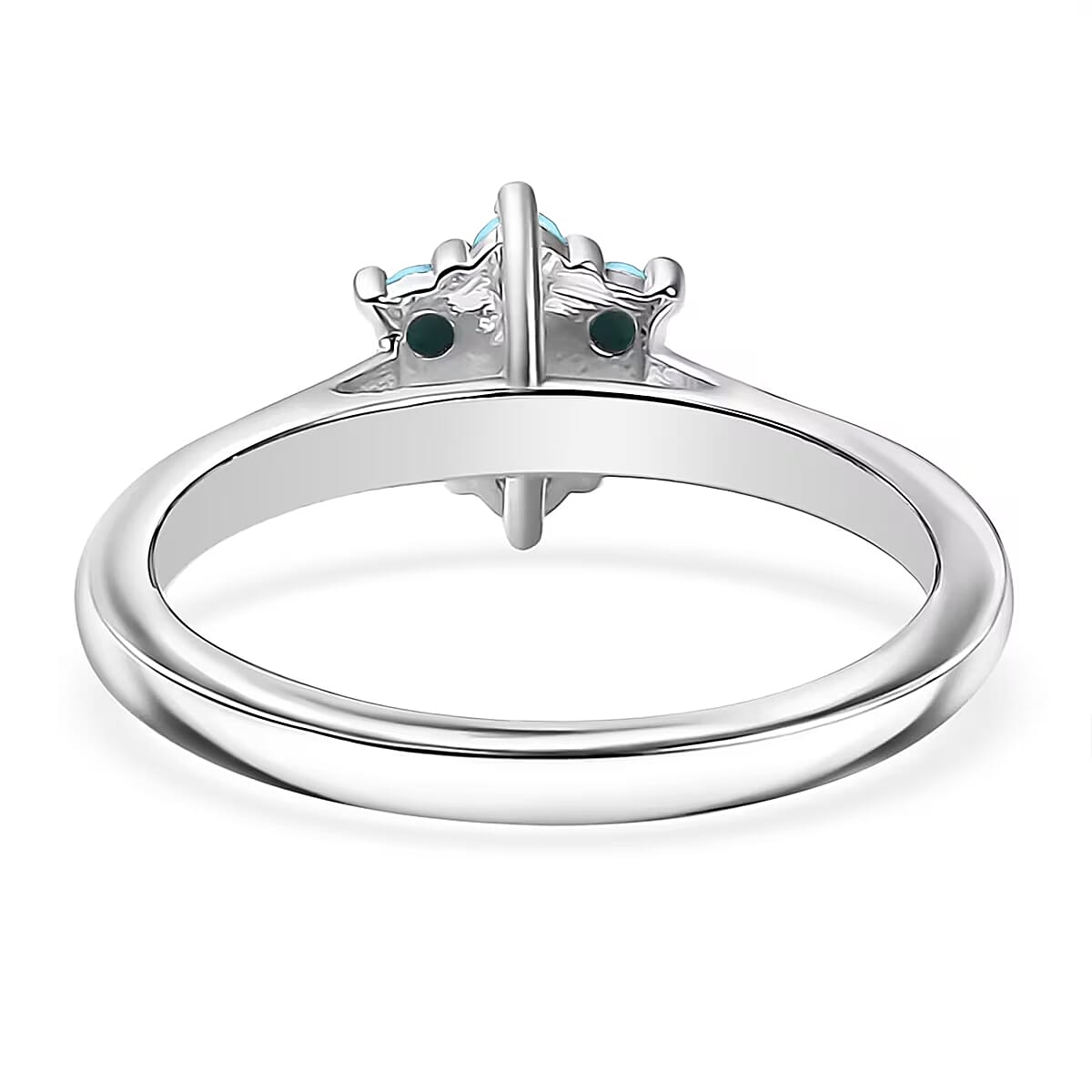 D'Joy Sleeping Beauty Turquoise and White Zircon 0.80 ctw Ring (Size 6.0) and Pendant Necklace 20 Inches in Rhodium Over Sterling Silver image number 4