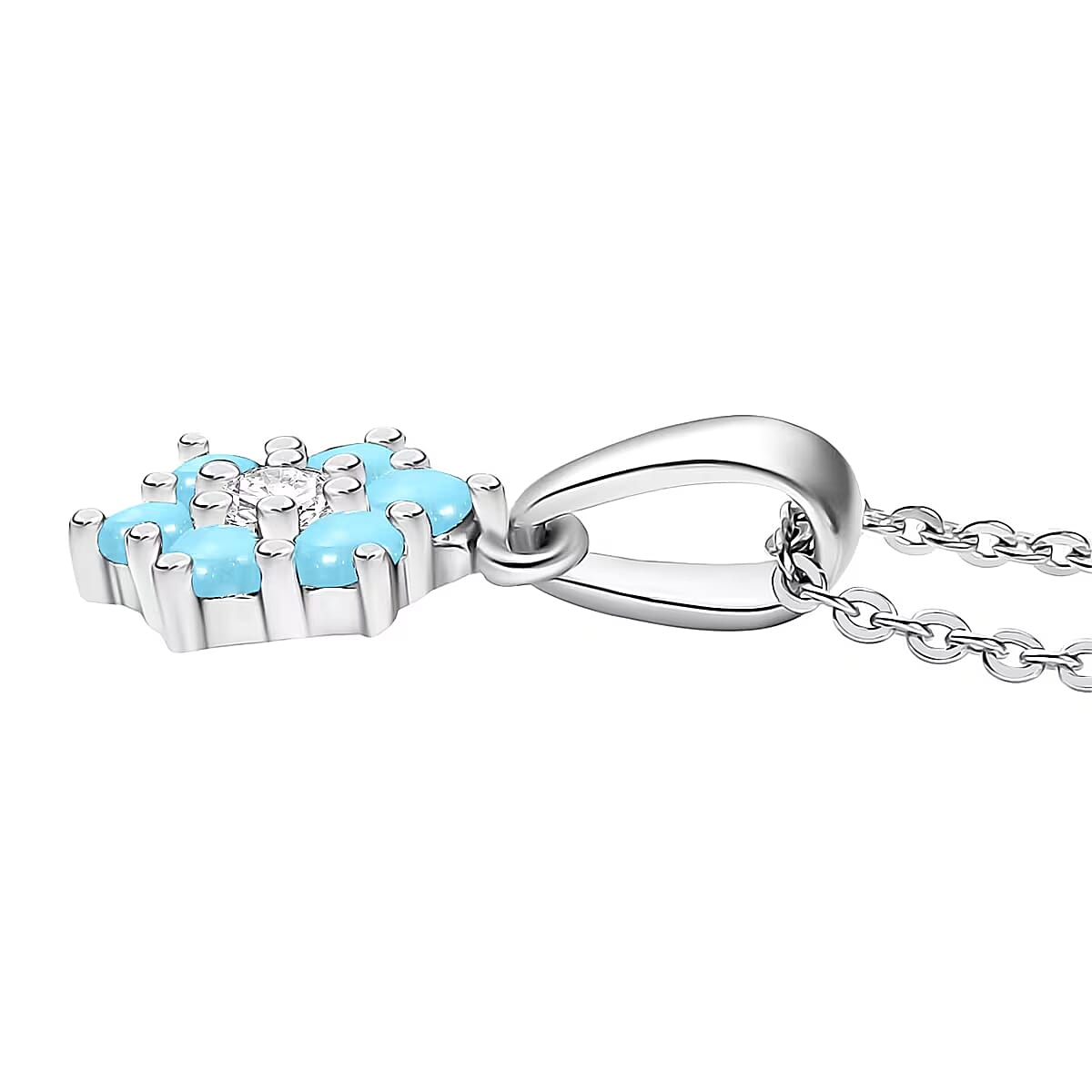 D'Joy Sleeping Beauty Turquoise and White Zircon 0.80 ctw Ring (Size 8.0) and Pendant Necklace 20 Inches in Rhodium Over Sterling Silver image number 5