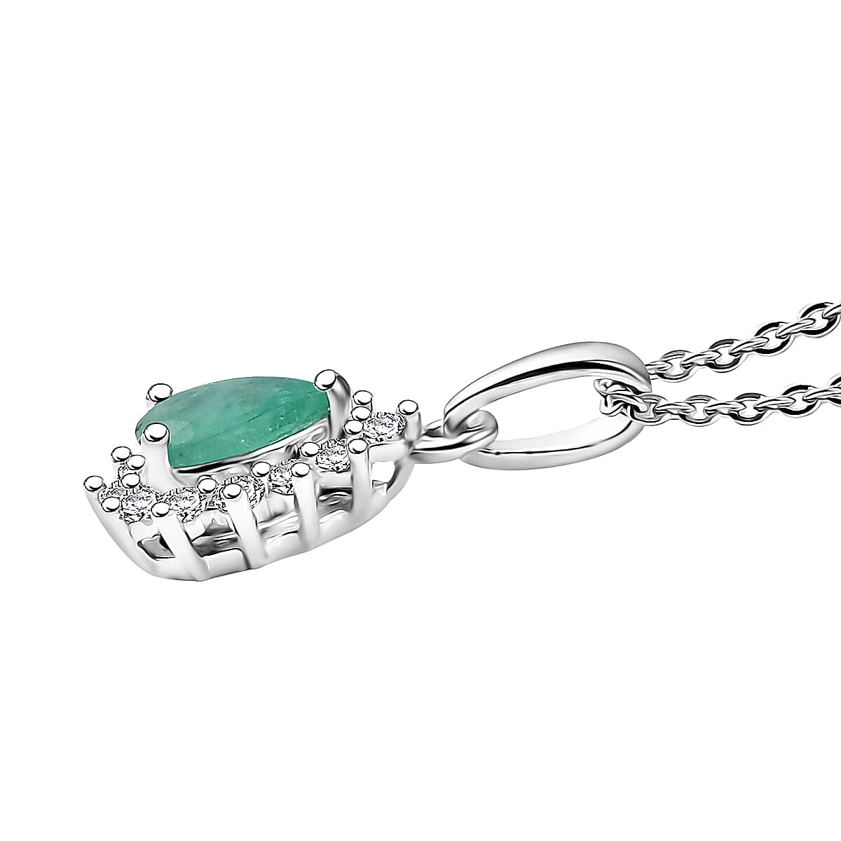 D'Joy Socoto Emerald, White Zircon 1.20 ctw Ring (Size 7.0) and Pendant Necklace 20 Inches in Rhodium Over Sterling Silver image number 5