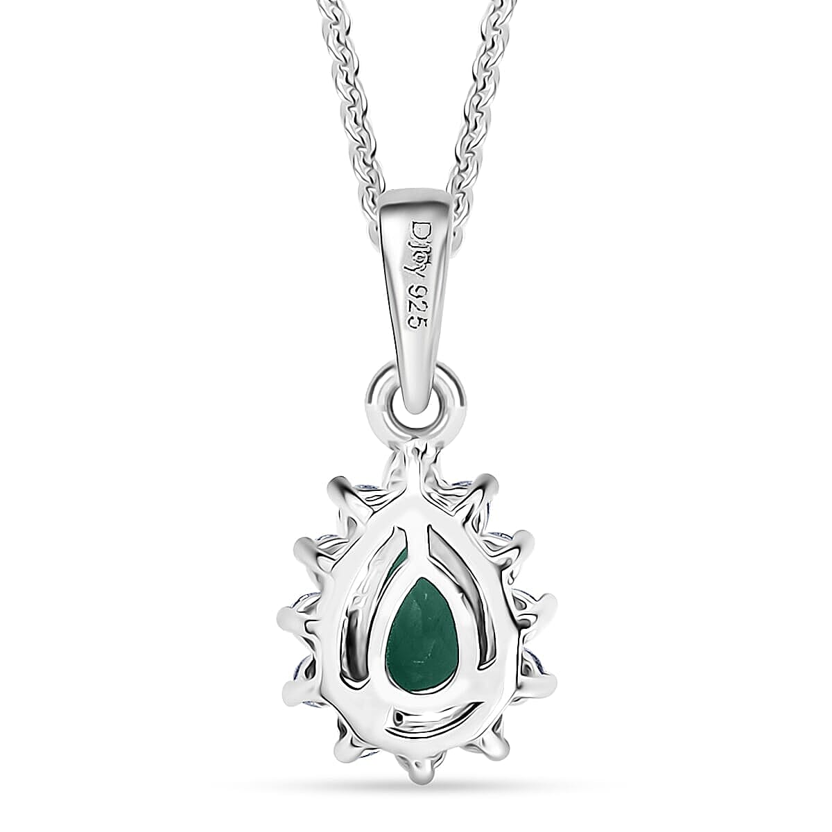 D'Joy Socoto Emerald, White Zircon 1.20 ctw Ring (Size 8.0) and Pendant Necklace 20 Inches in Rhodium Over Sterling Silver image number 6