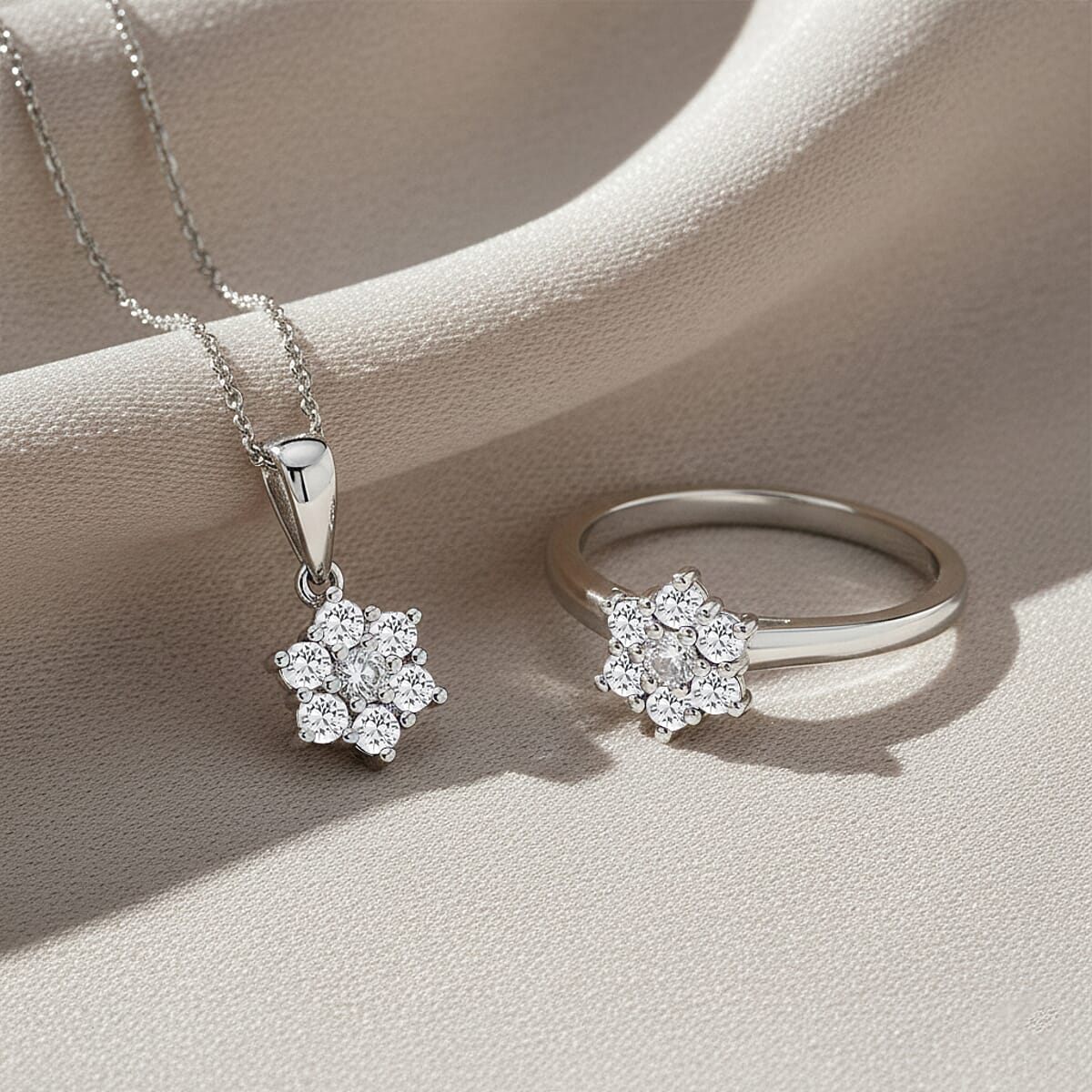 D'Joy White Topaz and White Zircon 0.90 ctw Ring (Size 9.0) and Pendant Necklace 20 Inches in Rhodium Over Sterling Silver image number 1