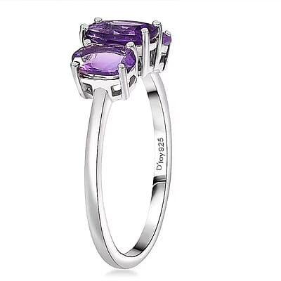 D'Joy 2 Piece Set African Amethyst 2.35 ctw Ring (Size 6.0) and Pendant Necklace 20 Inches in Rhodium Over Sterling Silver