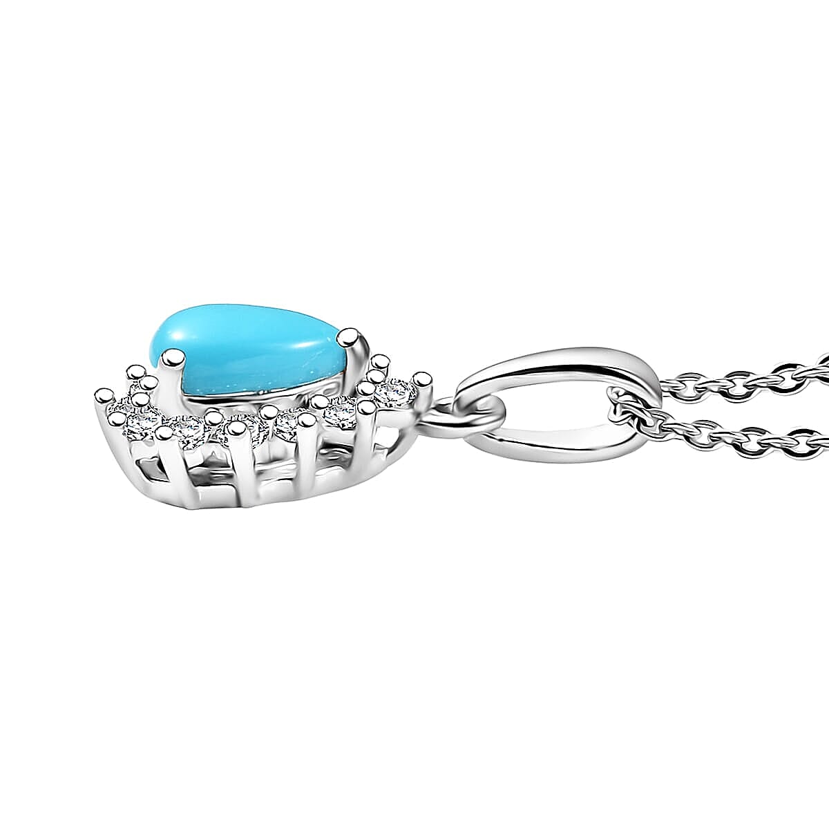 D'Joy Sleeping Beauty Turquoise, White Zircon 1.30 ctw Ring (Size 6.0) and Pendant Necklace 20 Inches in Rhodium Over Sterling Silver image number 5